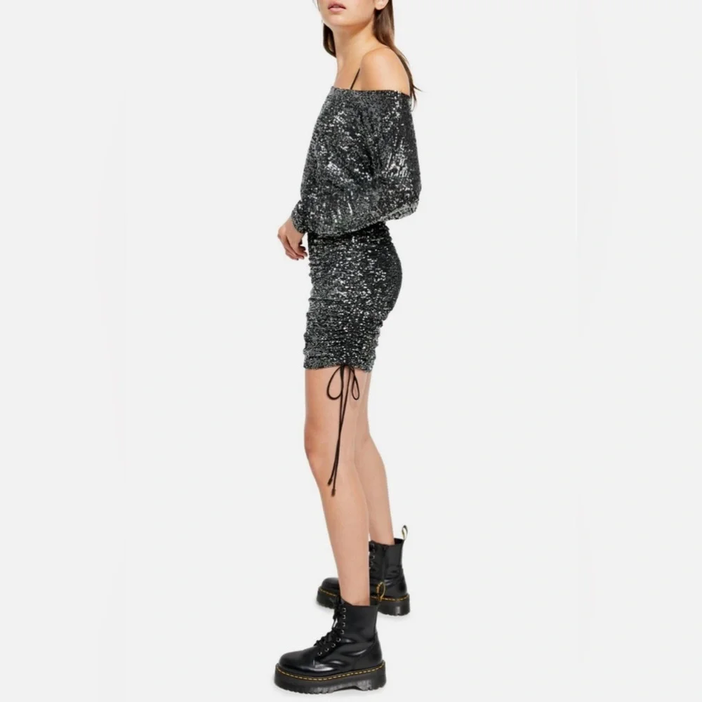 Free People Giselle Sequin Minidress in Graphite